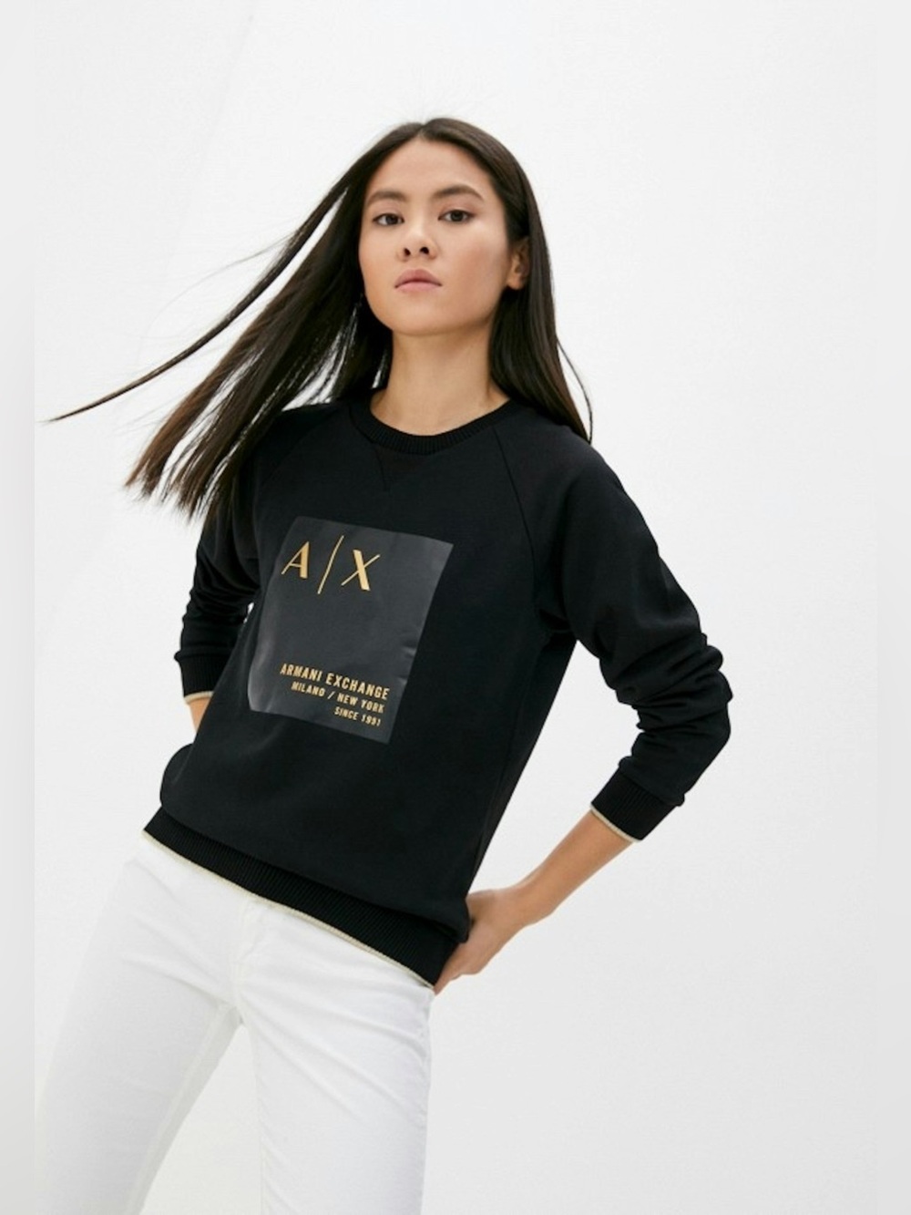 Armani Exchange A/X Logo Pullover | Gold Trim | Women’s Size Medium